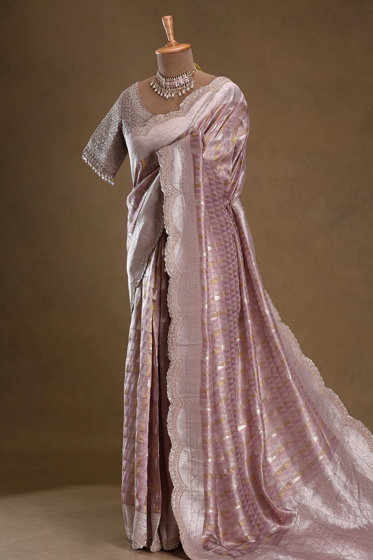 Lavender zari woven tissue designer saree